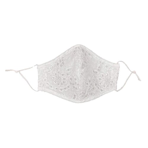 Pink Princess First Communion Face Mask for Girls - 100% White Cotton Lining Face Cover - Made in USA (Beads & Sequins (Age 4-11))