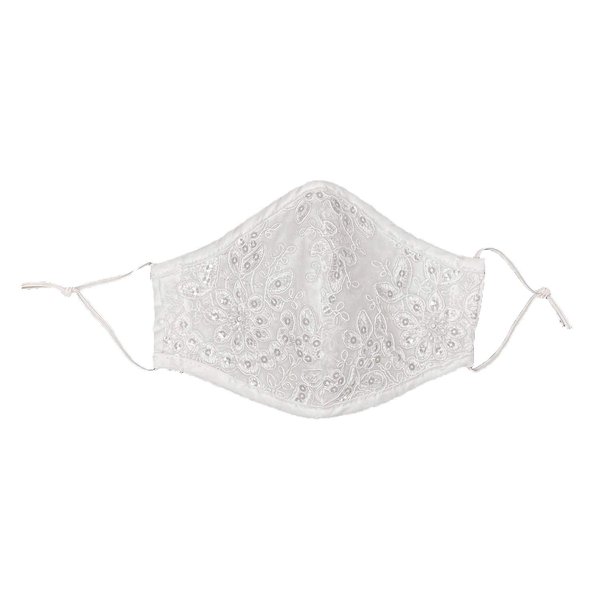 Pink Princess First Communion Face Mask for Girls - 100% White Cotton Lining Face Cover - Made in USA (Beads & Sequins (Age 4-11))