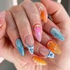 24 Pcs 3D Fruits Press on Nails Short Almond - SHANRUN Summer Fake Nails Press ons French Nail Art Tips Glue on Nails Stick on Nails Full Cover Artificial Acrylic False Nails with Orange Ocean Design