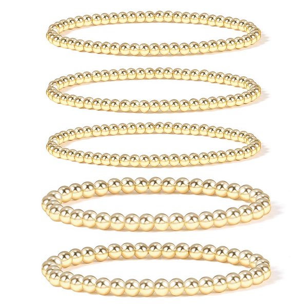 Badu Gold Bead Bracelet for Women 14K Gold Plated Bead Ball Bracelet Stretchable Elastic Hypoallergenic Bohemian Stackable Bracelet
