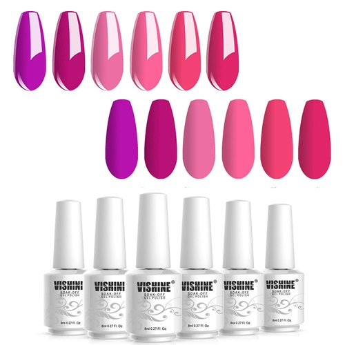 Vishine Hot Pink Fuchsia Gel Nail Polish Set - 6PCS Colors Magenta Purple Gel Polish, Soak Off Gel Polish Set Nail Art LED UV Nail Lamp Cured,8ml Each Bottle Nail Gel Kit Glamour Gifts