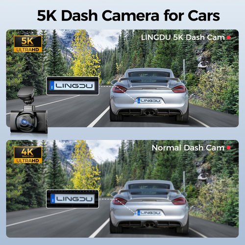 LD02 5K 5G WiFi Dash Cam with Free 64GB SD Card, 3" IPS Screen 150° WDR IR Night Vision 24H Parking Mode Dashcam for Car, Build-in GPS G-Sensor, Max Up Support to 128GB TF Card, Easy to Install