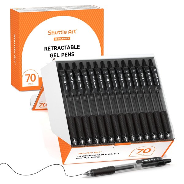 Shuttle Art Black Gel Pens, 70 Pack Retractable Medium Point Rollerball Gel Ink Pens Smooth Writing with Comfortable Grip for Office School Home Work