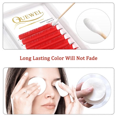 Easy Fan Volume Lashes .07 D Curl Red Volume Lash Extensions 9-16mm Mixed Lash Tray Color Lashes Extension Self Fanning 2D-10D Volume Eyelash Extensions by QUEWEL (Red 0.07 D 9-16mm)