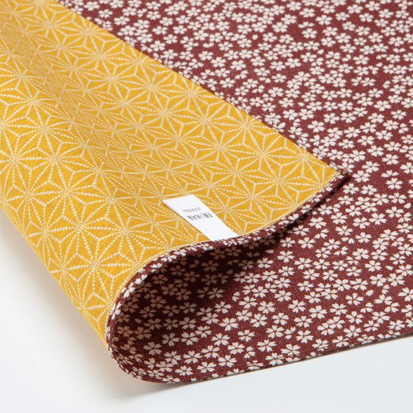 FUROSHIKI- Wrapping Cloth/Reversible [Cotton] (Sakura x Flax ornament: Brown/Marigold)