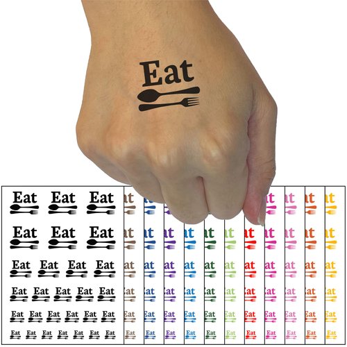 Eat Spoon and Fork Kitchen Temporary Tattoo Water Resistant Fake Body Art Set Collection - Dark Blue (One Sheet)