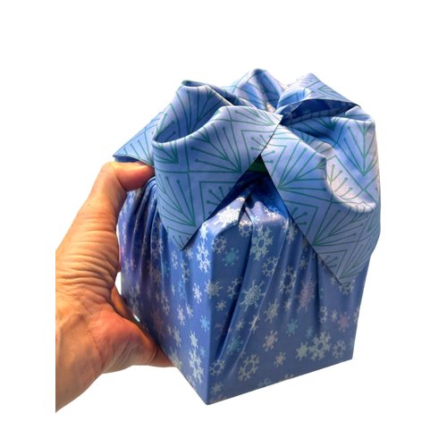 SHIKIWRAP Reusable Cloth Gift Wrap – Set of 3, Snowflakes/Pine & Deep Blue Eco-Friendly, Reversible, Stretchy Furoshiki Fabric Wrap for Birthday Gifts, Holidays, Special Occasions & Sustainable Living