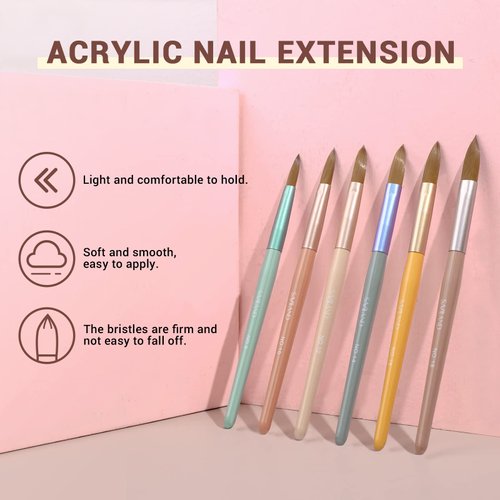 Saviland Acrylic Nail Brush Set: 6PCS Acrylic Nail Brushes for Acrylic Application, Professional Manicure Nail Brushes for Nail Art, Acrylic Powder & Acrylic Nail Kit Home DIY Size 8/10/12/14/16/18