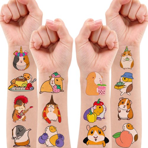 (96 PCS) Funny Guinea Pig Hamster Temporary Tattoos Birthday Themed Party Supplies Decorations Favors Cute Cartoon Animal Pet Stickers Tattoo Gifts for Kids Girls Boys Decor Class Reward Christmas