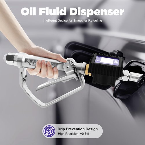 JLYNOWPT Electronic Oil Gauge Gun, Digital Oil Control Valve Meter Nozzle with 1/2" inch NPT Inlet, Portable Quantitative Fueling Gun with LCD Display Screen & 4 Measurement Units(L, GAL, PTS, QTS)