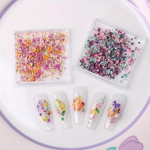 3D Dried Flowers for Nails, Spring Flower Nail Art Stickers 1Box Dried Flowers for Resin Crafts Colorful Small Natural Floral Dried Flower Decals for Summer Acrylic Nails Design Manicure Accessories
