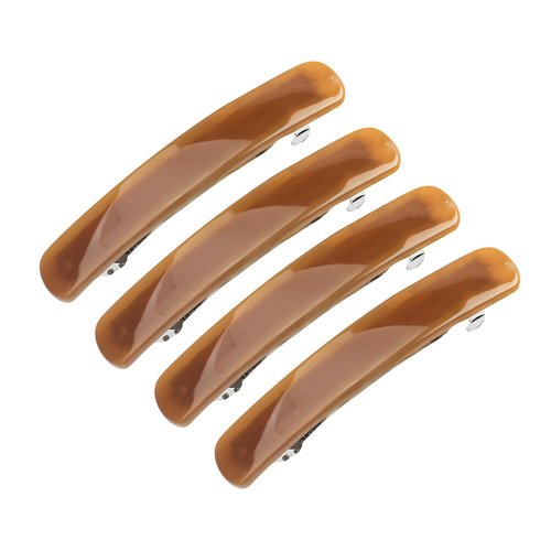 3 Inches Shiny Transparent Curved Acrylic Celluloid French Barrettes Acetate Tortoise Shell Hair Barrettes for Thick Hair Chic Ponytail Hair Clips for Styling Long Hair,4pcs (Brown)