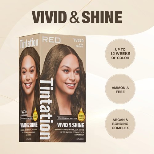 Red by Kiss Tintation Vivid & Shine Permanent Hair Dye – High Lift Formula with Argan Oil & Vitamin E, Bonding Complex, Sulfate & Ammonia Free, 100% Gray Coverage, Lasts 12+ Weeks (Ash Brown)
