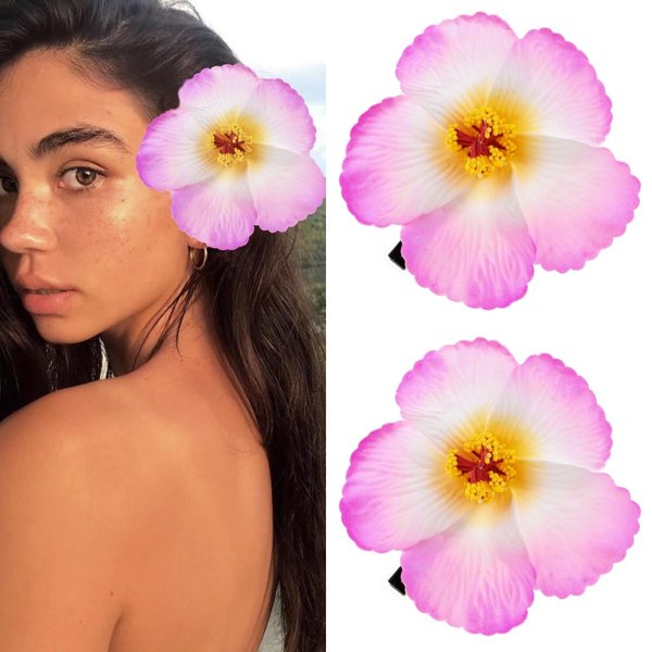 Love Sweety 2pc Hawaiian Plumeria Hair Clips Galsang Flower Barrettes for Beach Party(Peach)