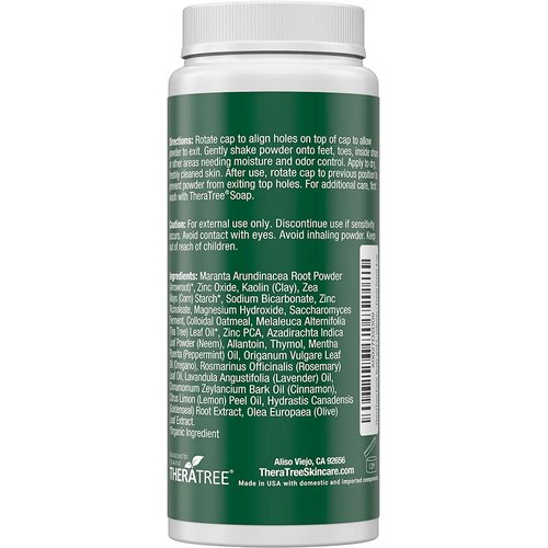 TheraTree Foot, Body and Shoe Powder with Tea Tree for Odor and Moisture Control with Organic and Natural Ingredients - Fresh Scent 4 oz