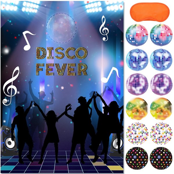 JOARHONAL Pin the Mirror Ball on the Disco Party - Disco Party Games for Kids 20" x 28" Disco 70s Party Game Poster with 24 Reusable Stickers 70s Themed Birthday Party Favor Sets