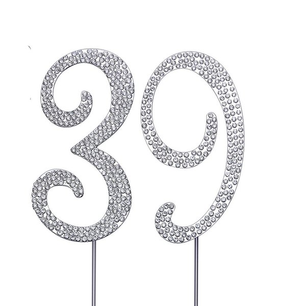 MAGJUCHE Silver 39" Crystal Cake Topper, Number 39 Rhinestones 39th Birthday Cake Topper, Men or Women Birthday or 39th Anniversary Party Decoration Supply