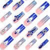 Rchovsam xl Long Press on Nails Square Fake Nails with Butterfly and Blue Diamond Glitter Diamond Stick on Nails with Gold Love Design Blue Rhinestone Glue-On Nails for Women 24pcs