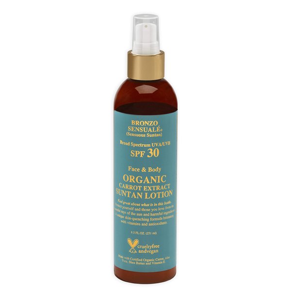 Bronzo Sensuale SPF 30 Sunscreen Deep Golden Tanning Organic Carrot Lotion 8.5 Ounces