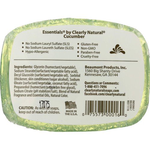 Clearly Natural Glycerine Soap Bar, Cucumber, 4 Ounce