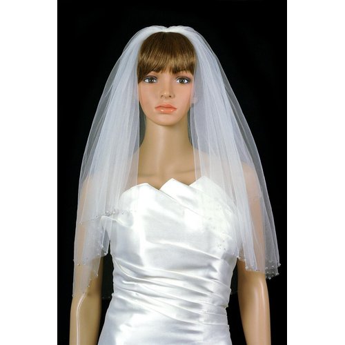 Bridal Veil Ivory 2 Tiers Elbow Length Edge With Crystal Beads And Seed Beads
