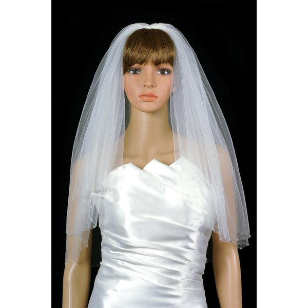 Bridal Veil Ivory 2 Tiers Elbow Length Edge With Crystal Beads And Seed Beads