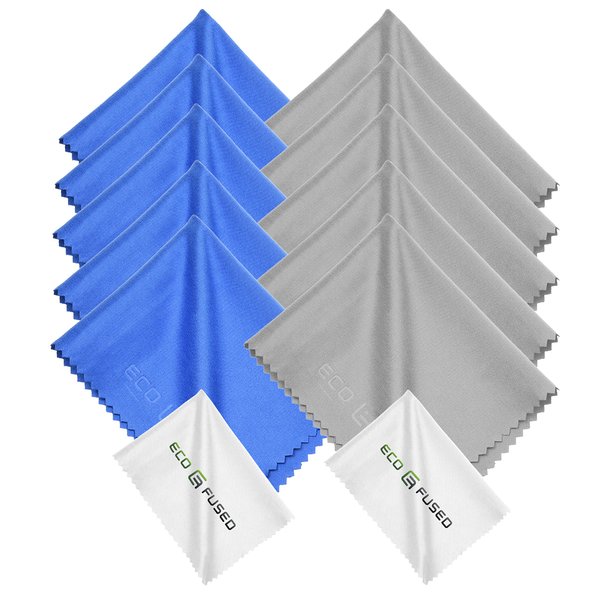 ECO-FUSED Microfiber Cleaning Cloth - 6 x 7 Blue/Grey Microfiber Cloth with White Cleaning Cloth - 12 Pack Microfiber Cleaning Cloth for Glasses & Camera Lens