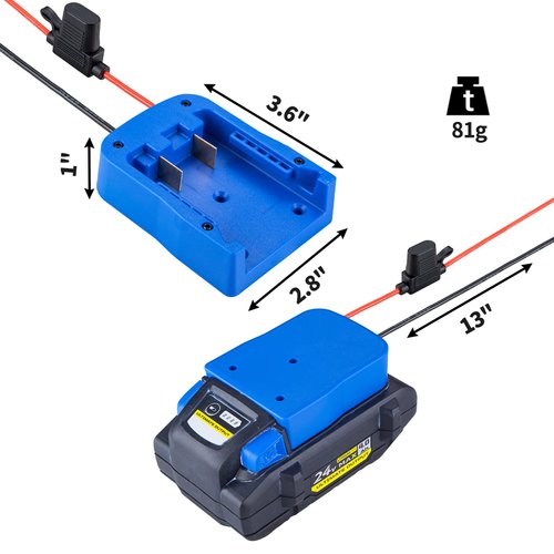 Power Wheel Adapter for Kobalt 24V Max Battery with Fuse & Wire terminals, Power Connector for Rc Car, 14 Gauge Robotics, Rc Truck, DIY use, Work for KB624-03 KB524-03 KB424-03 KB224-03 Battery