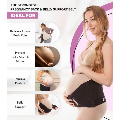 GABRIALLA MS-99 Breathable Maternity Belt for Multiples | Back Support | Made in USA | Belly Band for Running & Exercising | Abdominal Pain | Lower Back Pain | Postpartum Recovery , Black , Small (Pack of 1)
