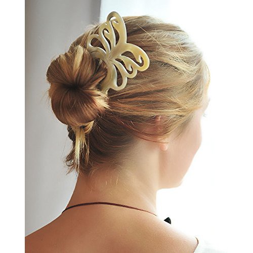 Marycrafts 2 Prongs Light Shade Butterfly Buffalo Horn Hair Fork Hairfork Hair Sticks Hair Accessories