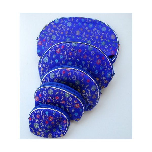 Blossom Brocade Wallets and Make-Up Bag Set - Blue