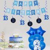 Pargleev 13th Birthday Party Decorations for Boys Girls in Blue Comprise Balloons with Swirl Decorations, A Happy Birthday Banner, A Set of 32in "13" Numbers and Star Foil Balloons in Blue.