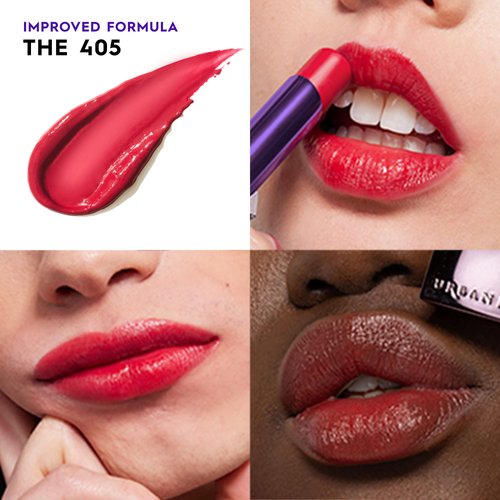 URBAN DECAY Vice Hydrating Lipstick (The 405 - Sheer Bright Cherry Red - Shine Finish), Creamy Formula, Moisturizing Lip Color with Aloe Vera & Avocado Oil, Vegan, Cruelty-free - 0.11 oz