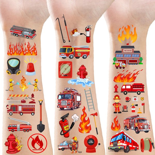 ATSMOICY 360 Pieces Fire Truck Party Temporary Tattoos stickers - Firefighter Party Fireman Birthday Baby Party Favors Decorations Kids Tattoo Gifts