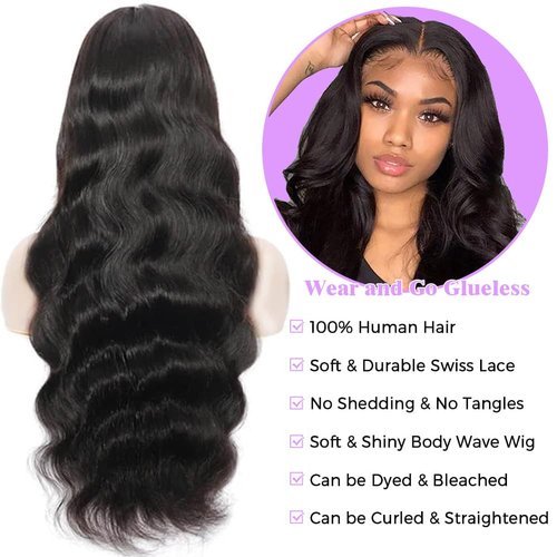 13x6 HD Lace Front Wigs Human Hair Pre Plucked 200% Density Wear and Go Glueless Lace Frontal Wigs Human Hair Body Wave Lace Front Wigs for Black Women Natural Hairline with Baby Hair 24 Inch