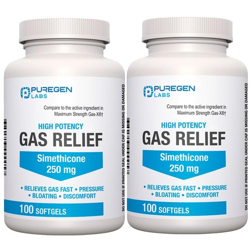 P Puregen Labs High Potency Gas Relief Softgels with Simethicone 250 mg Relieve Pressure, Bloating and Painful Discomfort Compare to Gas-X and Phazyme -200 Count Total