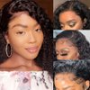 Deep Wave Lace Front Wigs Human Hair Pre Plucked with Baby Hair 13X4 Short Curly Bob Wig Human Hair 13x4 Transparent Lace Frontal Curly Wigs for Black Women Glueless Wigs (12 Inch)