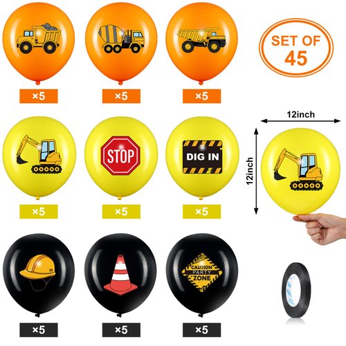 45 Pieces Construction Balloons, 12 Inch Construction Birthday Party Decorations for Children Shower Dump Truck Birthday Party (yellow)