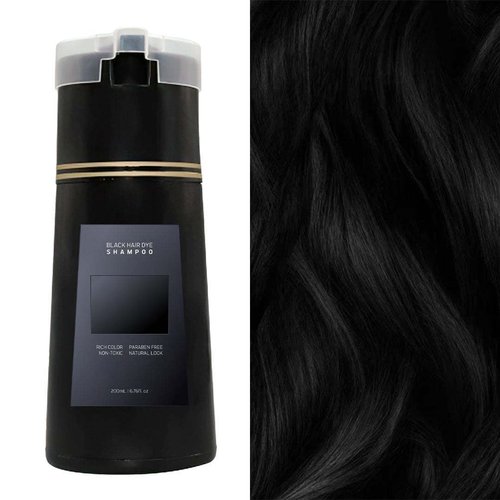 Aseawave Hair Dye Shampoo 3 in 1 for Gray Hair, Herbal Ingredients Shampoo Black Hair Dye for Women Men, Grey Coverage Shampoo 200ml (Black, M)