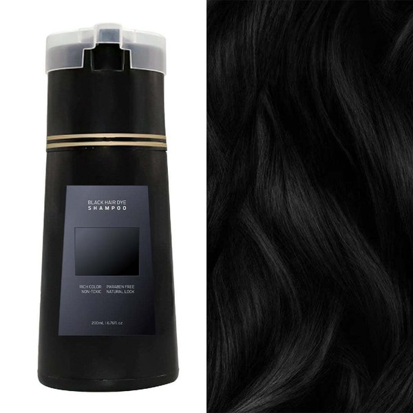 Aseawave Hair Dye Shampoo 3 in 1 for Gray Hair, Herbal Ingredients Shampoo Black Hair Dye for Women Men, Grey Coverage Shampoo 200ml (Black, M)