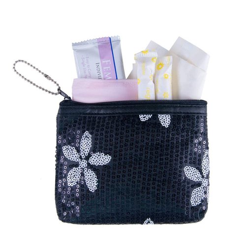 Period Starter Kit - Fashionable and Organic Menstrual Period Survival Kit - When Aunt Flo Makes a Surprise Visit! (Your First Choice to-Go!) (Black)