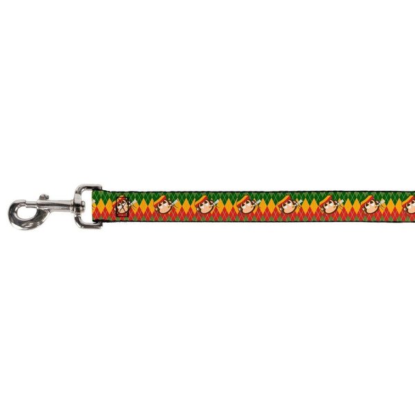 Buckle-Down Pet Leash - Smoking Monkey Repeat Argyle Rasta - 6 Feet Long - 1.5" Wide