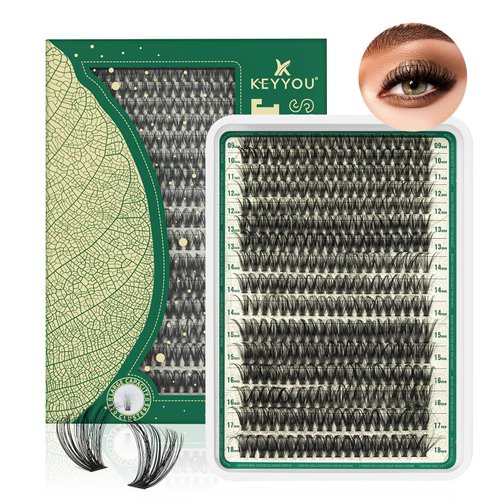 Lash Clusters 320Pcs Eyelash Clusters KEYYOU 60D D Curl 9-18MIX Clusters Lashes Thick Super Soft Wispy DIY Eyelash Extension at Home(60D-D,9-18MIX)