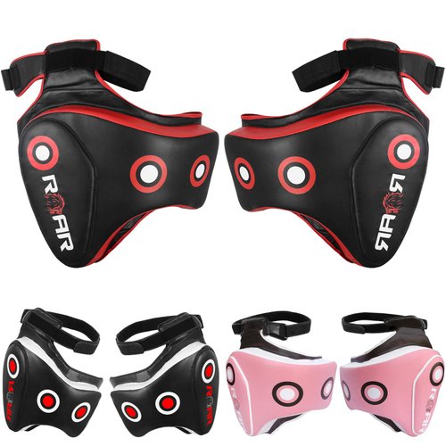 ROAR MMA Kickboxing Thigh Pads UFC Training Kick Muay Thai Leg Protector Guard (BLK/Red, Single)
