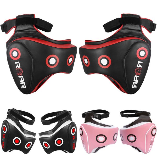 ROAR MMA Kickboxing Thigh Pads UFC Training Kick Muay Thai Leg Protector Guard (BLK/Red, Single)