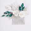 Missgrace Bride Wedding Crystal Pearl Leaf Rhinestones Hair Comb Green Bridal Hair Pieces Rhinestone Bridal Hair Clip Flower Hair Side Combs Wedding Hair Accessories for Brides Women (Silver) (Silver Green)