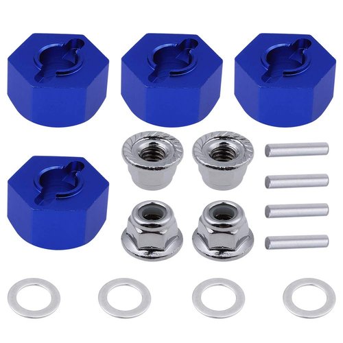Hobbypark Anodized Aluminum Hex Wheel Hubs Pins and M4 Flanged Lock Nuts Washers Set for Traxxas Slash 2WD 1/10 Upgrade Parts Replace 1654 3654 (Navy Blue)