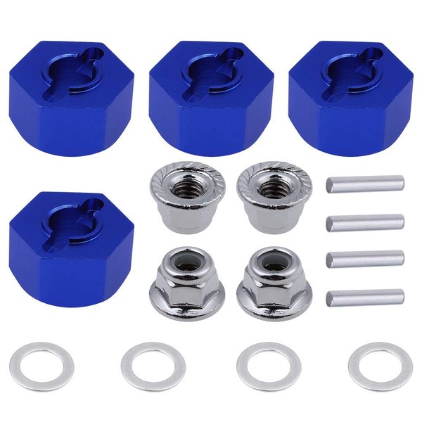 Hobbypark Anodized Aluminum Hex Wheel Hubs Pins and M4 Flanged Lock Nuts Washers Set for Traxxas Slash 2WD 1/10 Upgrade Parts Replace 1654 3654 (Navy Blue)
