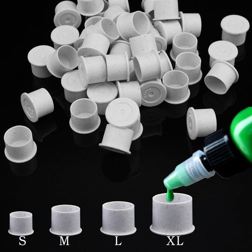 [ I AM NOT PLASTIC ] Biodegradable Tattoo Ink Cup DISCOVER 200Pcs ECO Friendly Caps with Base for Hold Ink Pigments Supplies (BIO-FBC14)