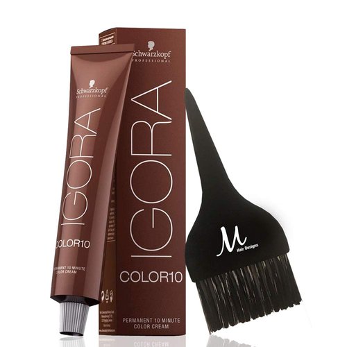 Igora Color 10 6-0 Dark Blonde Natural Permanent 10 Minute Hair Color Cream and M Hair Designs Tint Brush (Bundle 2 items)